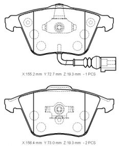 1K0698151B - Seat Leon- 05/12; Ön Fren Balatası 2,0Tsı (1Kablolu)(Disk)(155,2X72,7X19,3/15;6,4X73X19,3)(Bramax)