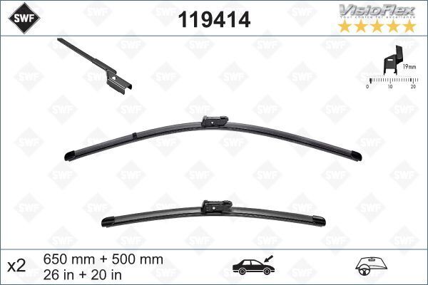 Silecek 65 50 X2 Flatblade Volvo C30 06 S40 05 S60 10 S80 06 V50 05 V70 07 V60 10 Xc70 Xc60